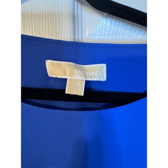 Michael KORS Dress PM Petite Medium Tide Blue Flutter Sleeve Belted $125 - Picture 13 of 14